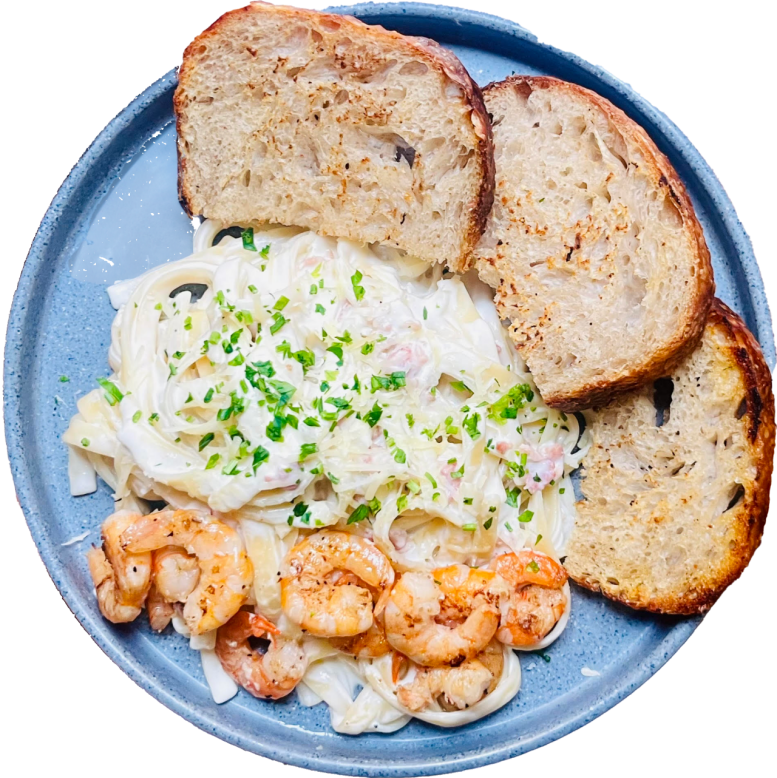 Pasta Alfredo con Camarones
